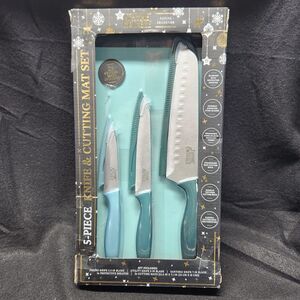 Knife & Cutting Mat Set Thyme & Table 5 Piece  Festive Collection Damaged Box